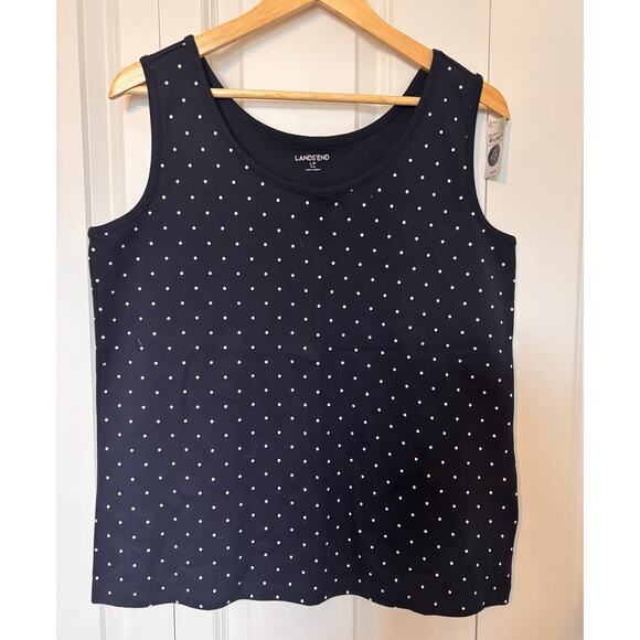 Lands' End Tops - NWT Lands End Top Womens Blue Polka Dot Tank Top Scoop Neck Sleeveless Lg Petite